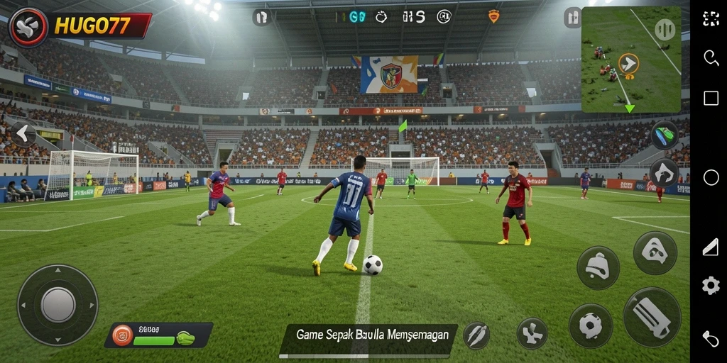 Tangkapan layar dari gameplay HUGO77 yang menampilkan aksi di lapangan.