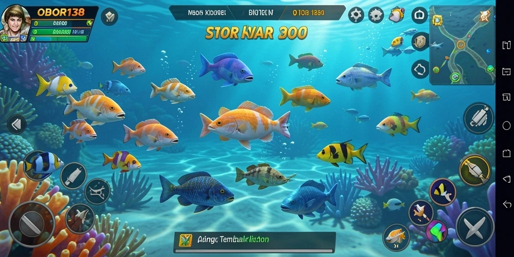 Screenshot gameplay OBOR138 menampilkan aksi seru menembak ikan.