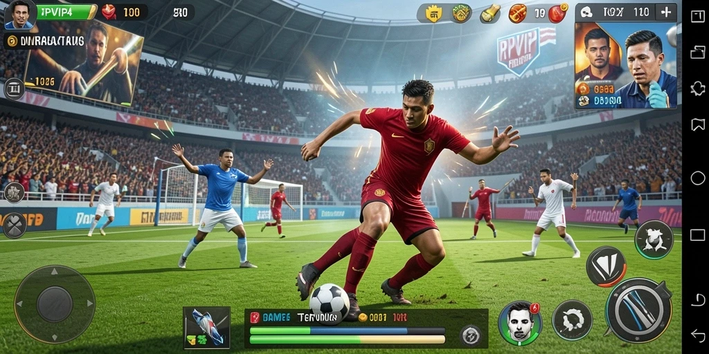 Screenshot RPVIP4 menampilkan pengalaman bermain olahraga yang mendebarkan.